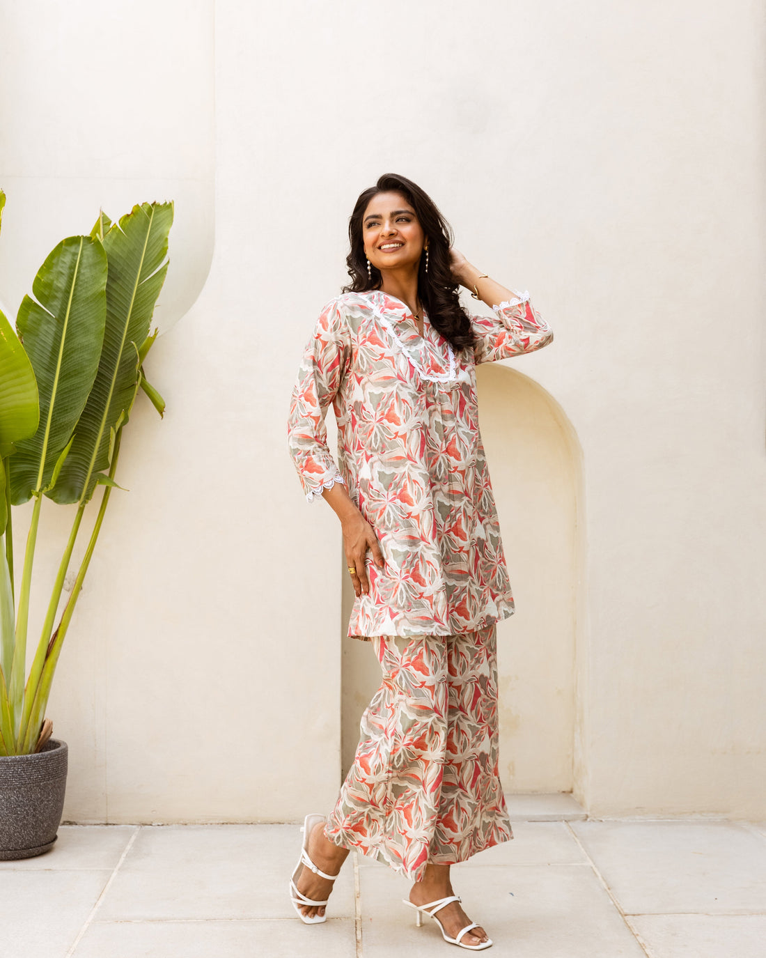 Vintage Blossom: Off-White Cotton Floral Co-ord Set - Hukum Jaipur