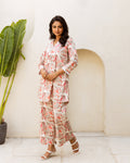 Vintage Blossom: Off-White Cotton Floral Co-ord Set - Hukum Jaipur