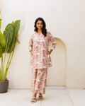 Vintage Blossom: Off-White Cotton Floral Co-ord Set - Hukum Jaipur