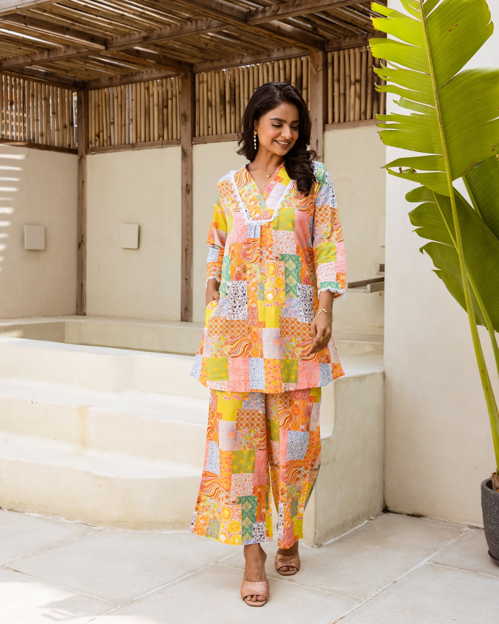 Artful Fusion: Multi-Color Patchwork Co-ord Set - Hukum Jaipur