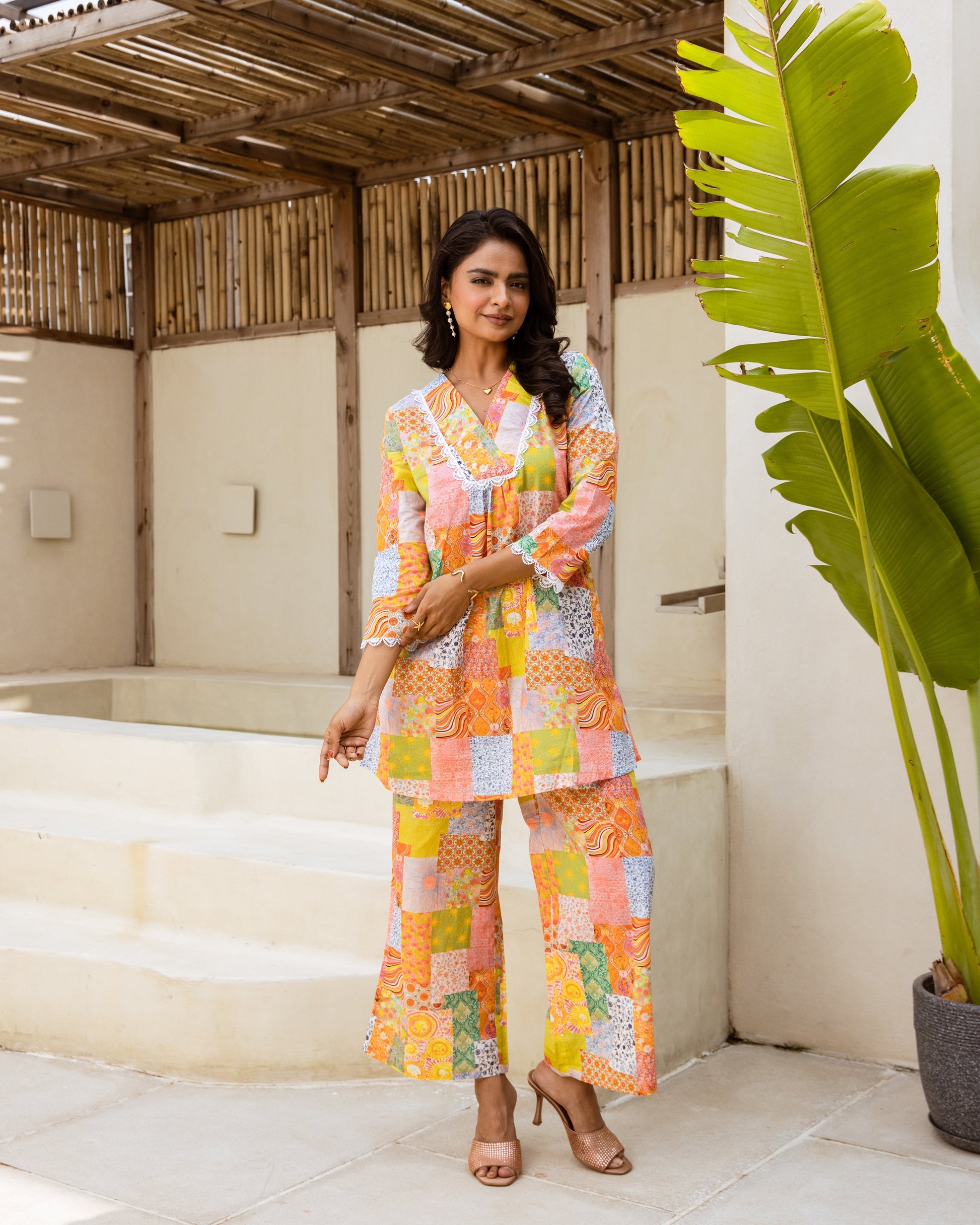 Artful Fusion: Multi-Color Patchwork Co-ord Set - Hukum Jaipur