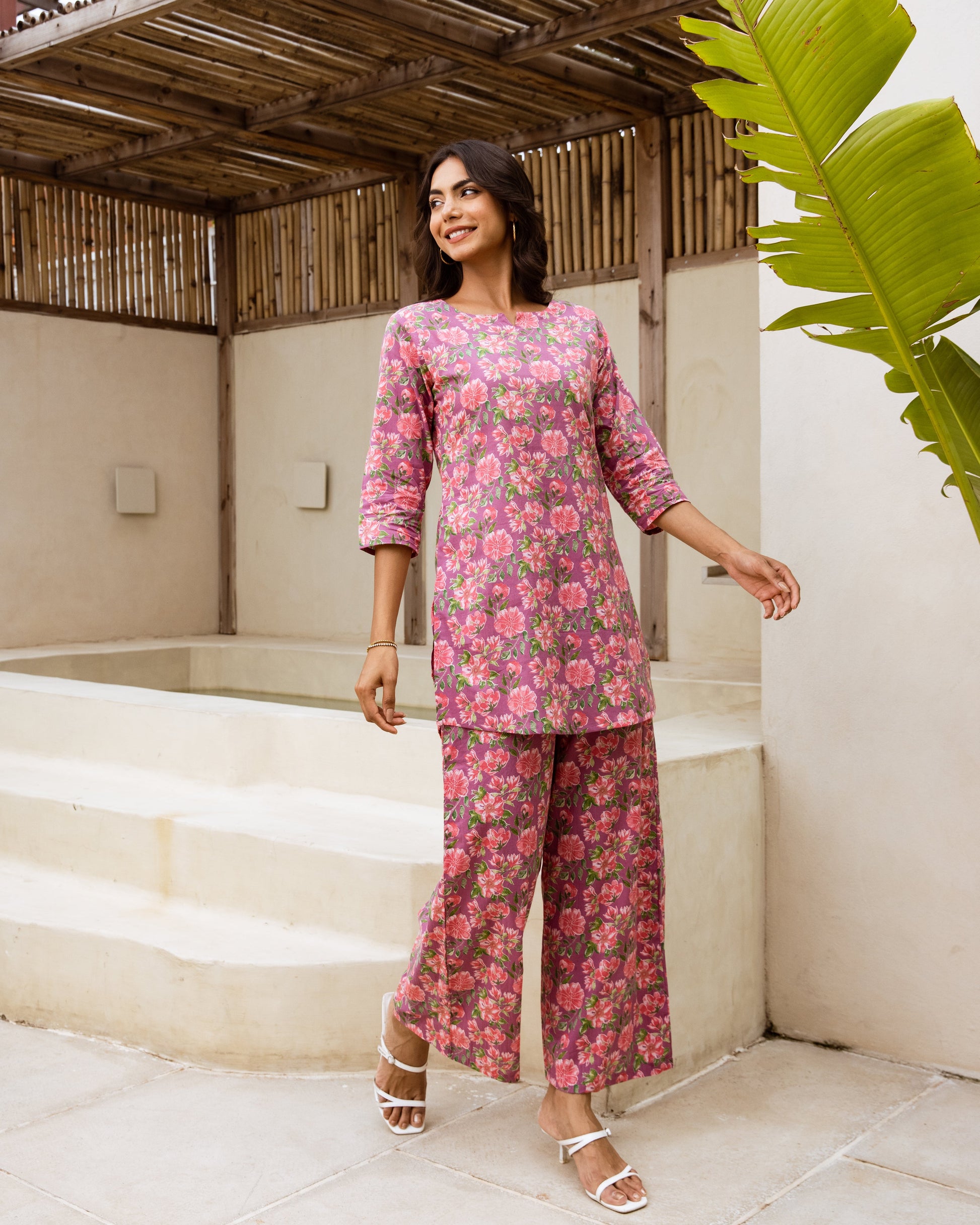 Adorable Floral Purple Co-ord Set - Hukum Jaipur