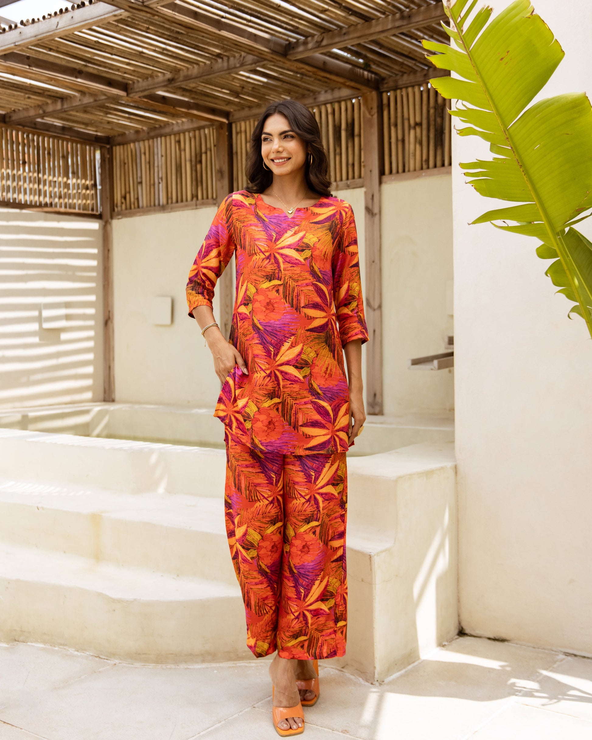 Exotic Orange Tropical Muslin Co-ord Set - Hukum Jaipur