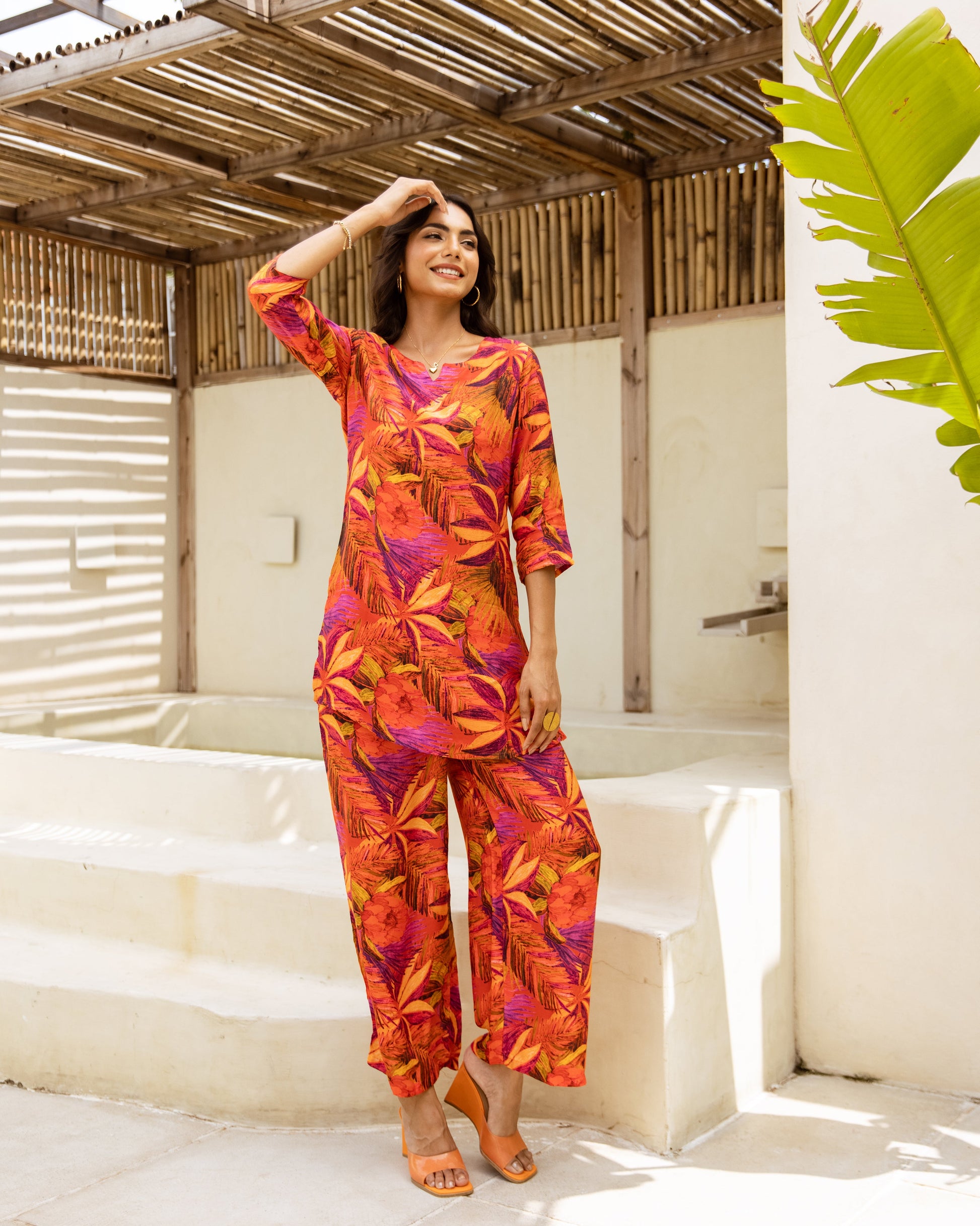 Exotic Orange Tropical Muslin Co-ord Set - Hukum Jaipur