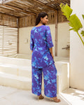 Aqua Bloom Blue Floral Muslin Co-ord Set - Hukum Jaipur