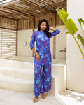 Aqua Bloom Blue Floral Muslin Co-ord Set - Hukum Jaipur