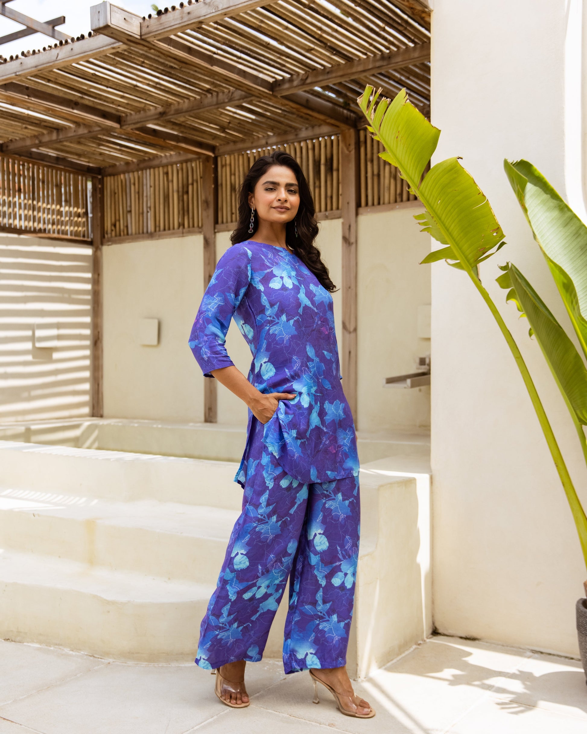 Aqua Bloom Blue Floral Muslin Co-ord Set - Hukum Jaipur