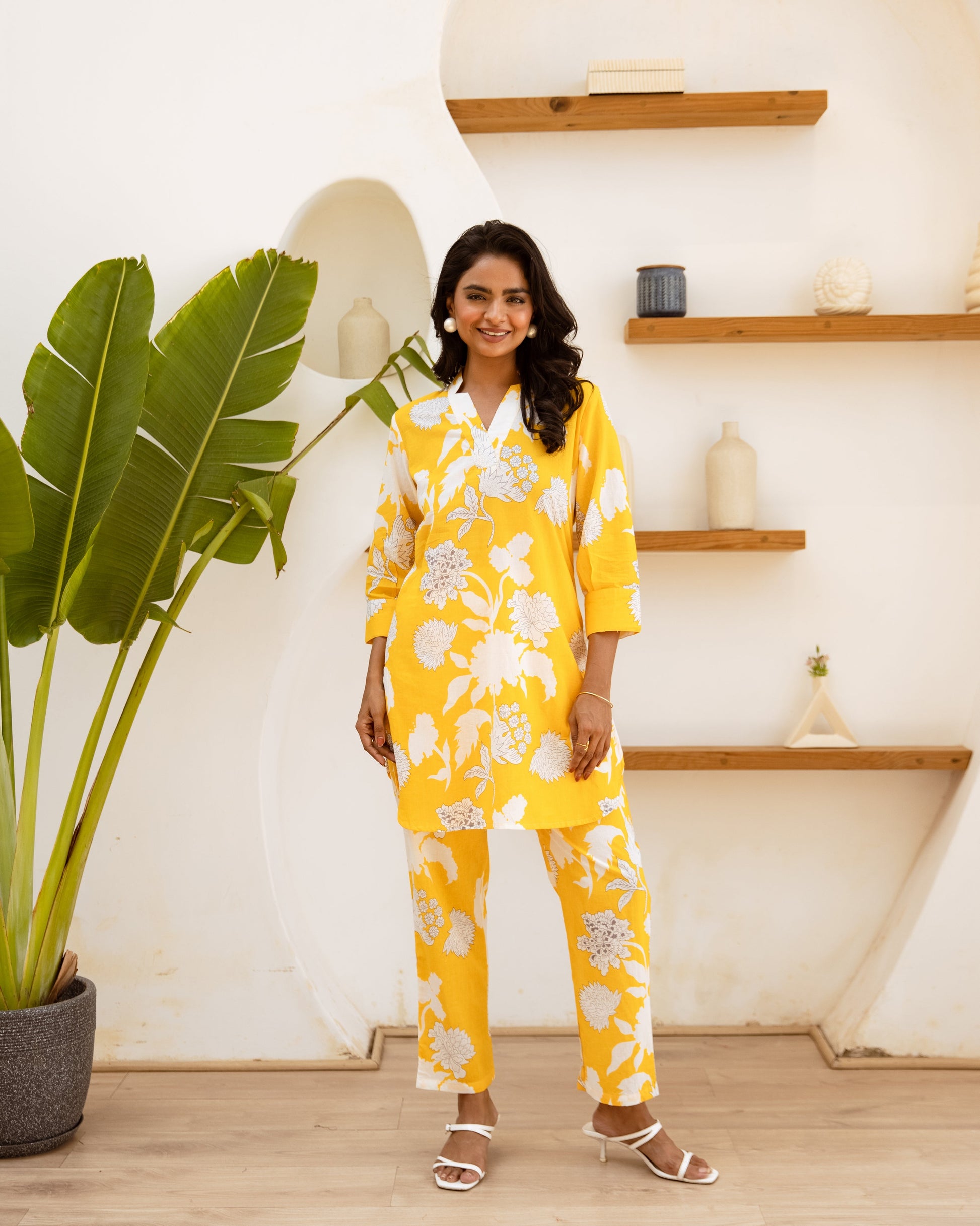 Marigold Dream: Yellow Floral Cotton Co-ord Set - Hukum Jaipur