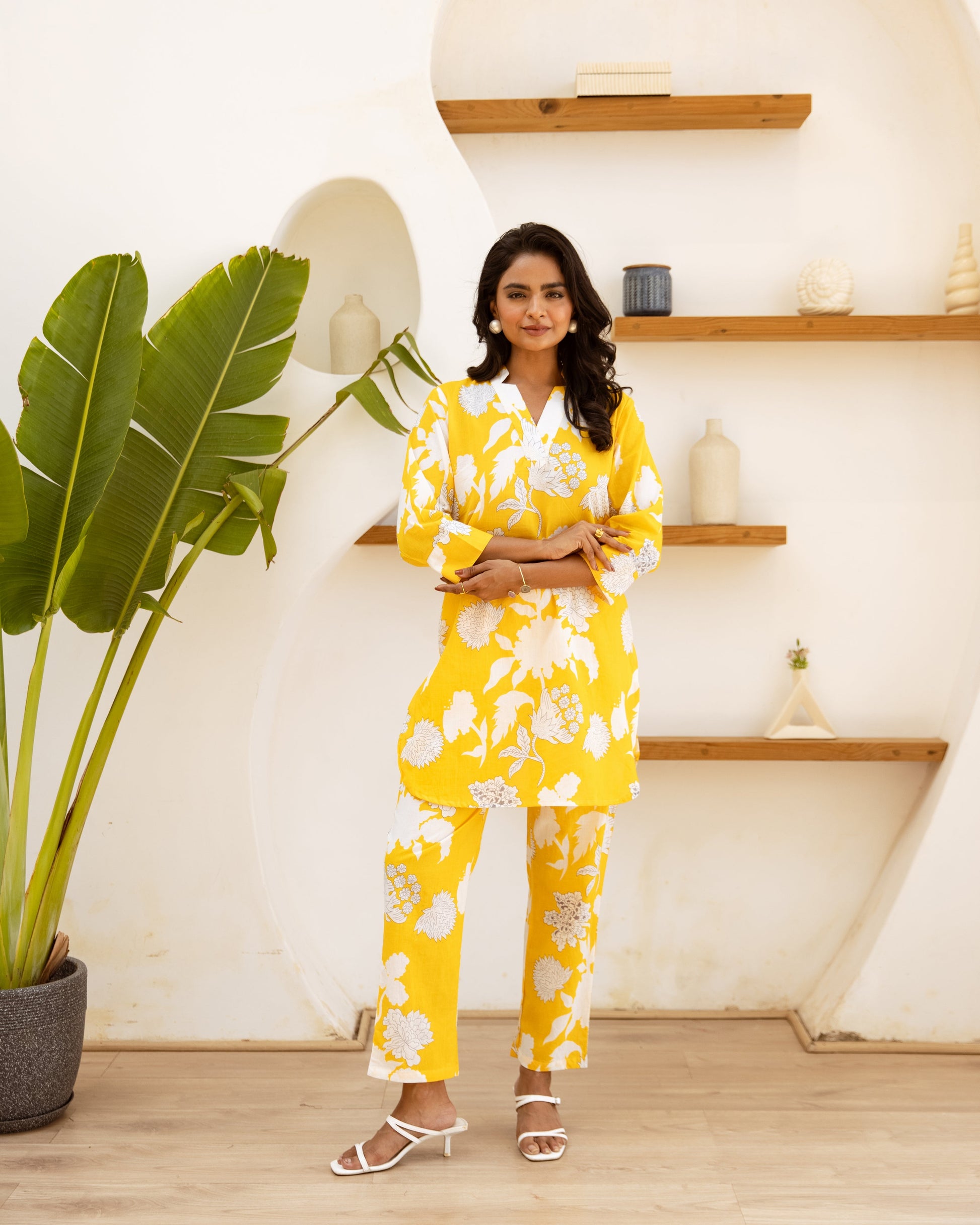 Marigold Dream: Yellow Floral Cotton Co-ord Set - Hukum Jaipur