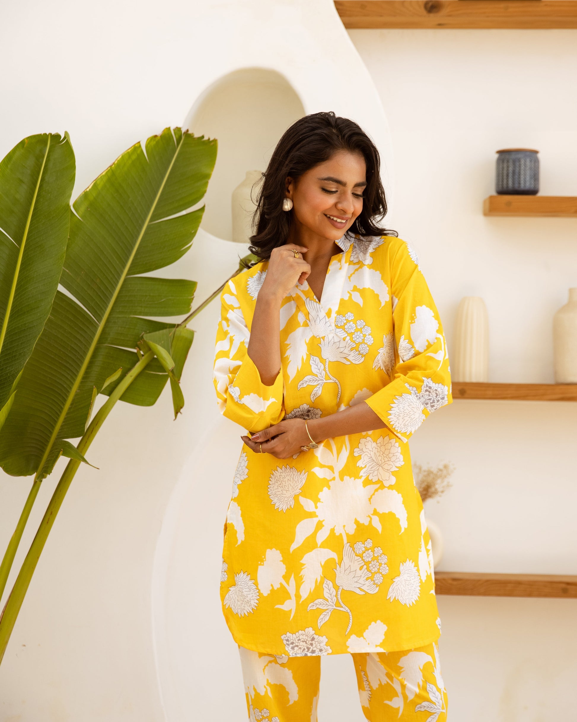 Marigold Dream: Yellow Floral Cotton Co-ord Set - Hukum Jaipur