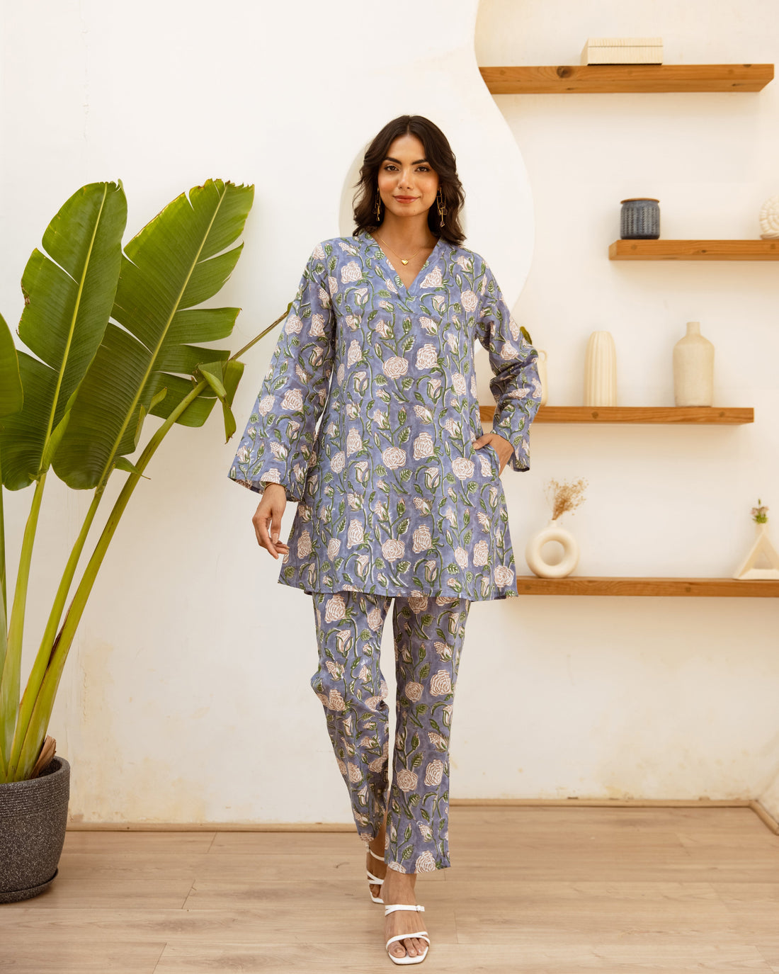 Blue Meadow: Cotton Floral Co-ord Set - Hukum Jaipur