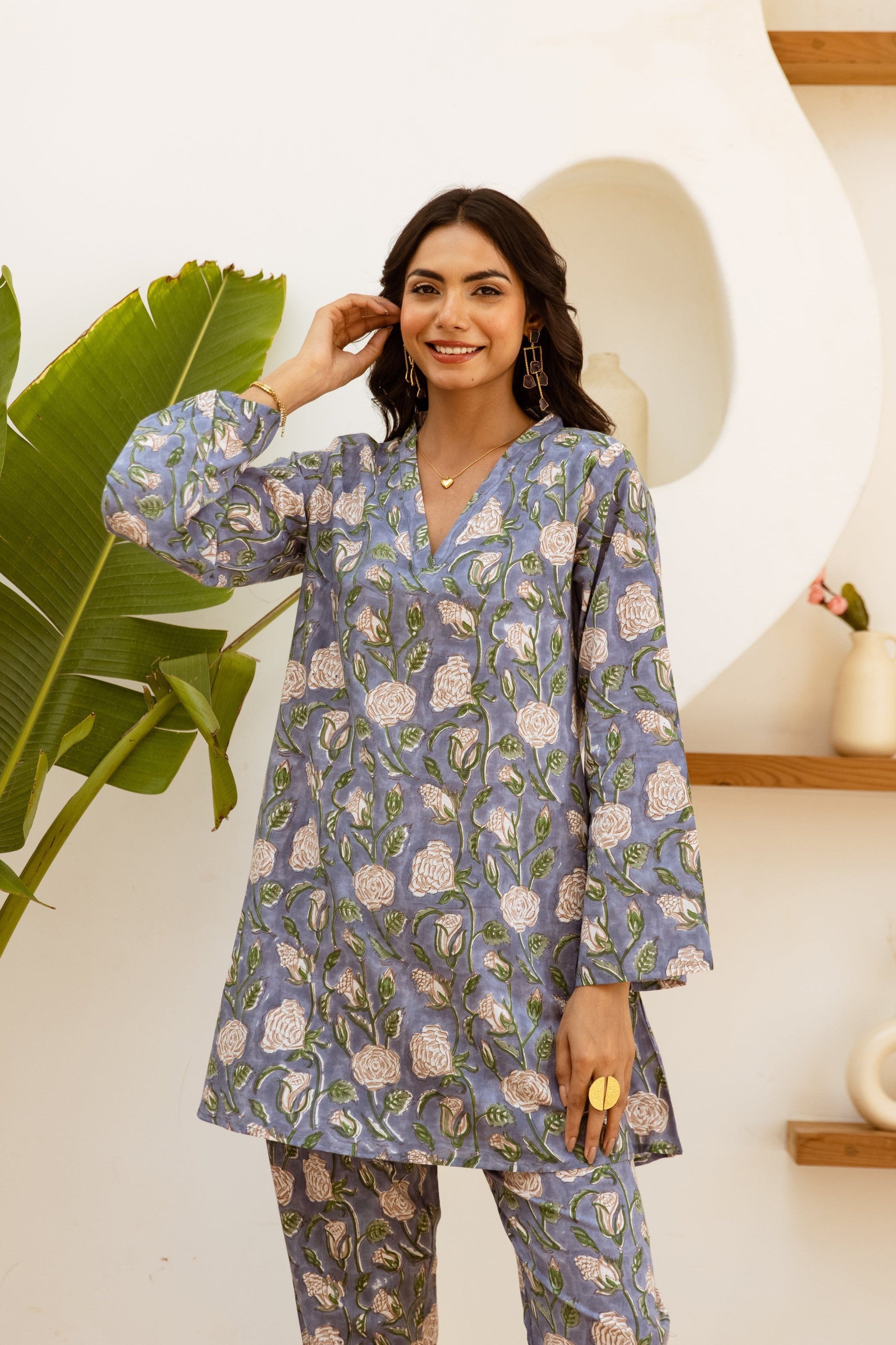 Blue Meadow: Cotton Floral Co-ord Set - Hukum Jaipur