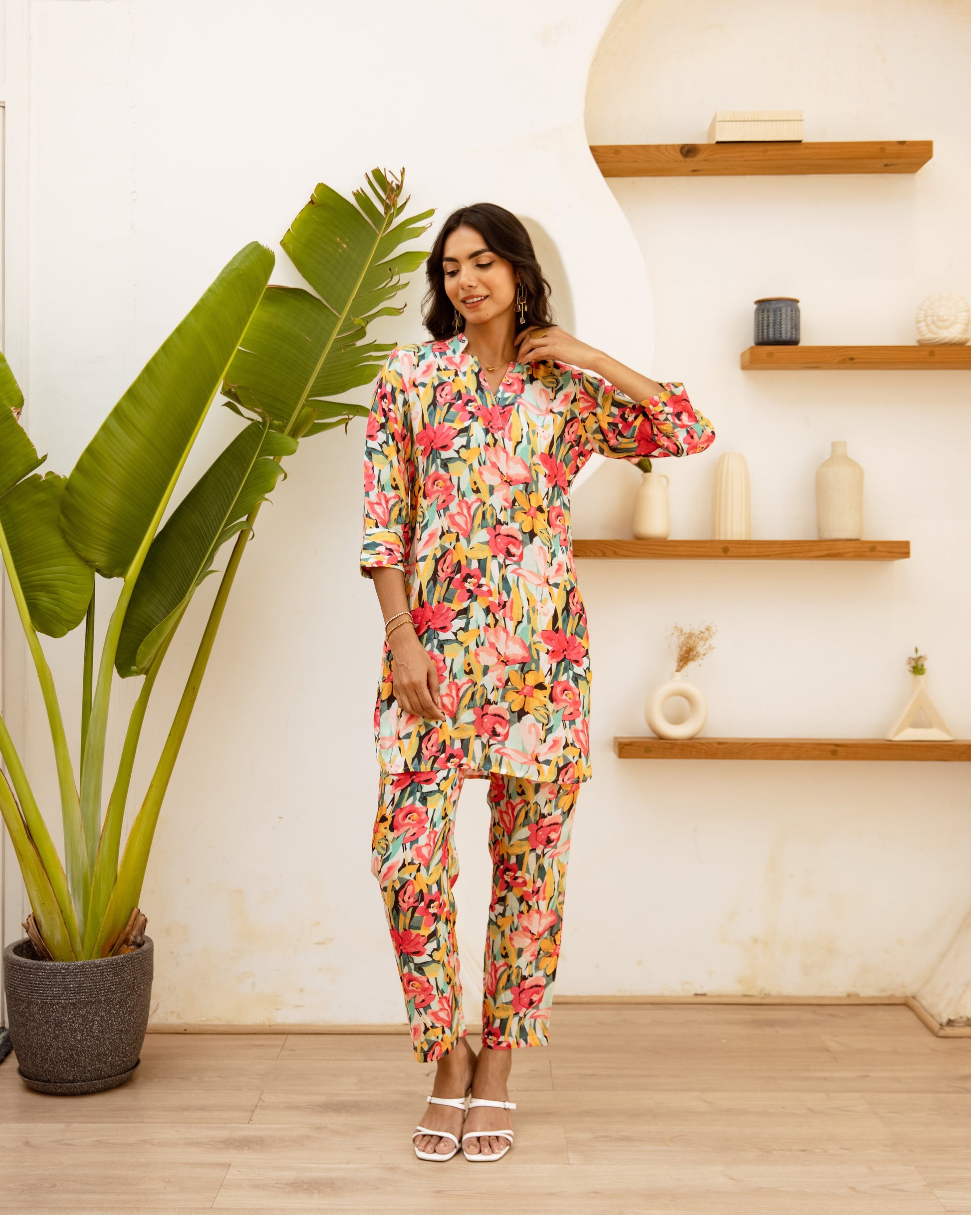 Floral Cascade: Multi-Hued Muslin Co-ord Set - Hukum Jaipur