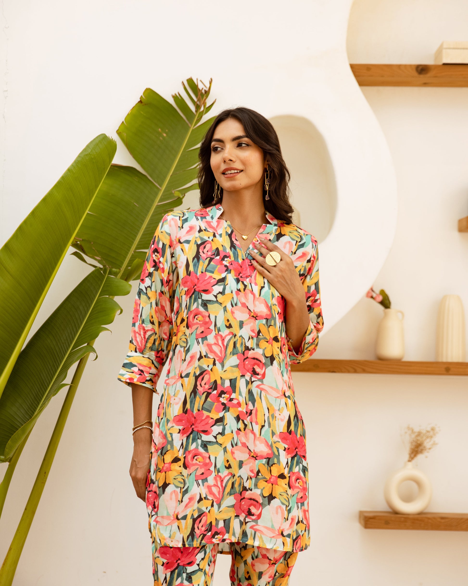 Floral Cascade: Multi-Hued Muslin Co-ord Set - Hukum Jaipur