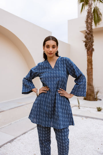 Indigo Drift Cotton Co-ord Set - Hukum Jaipur