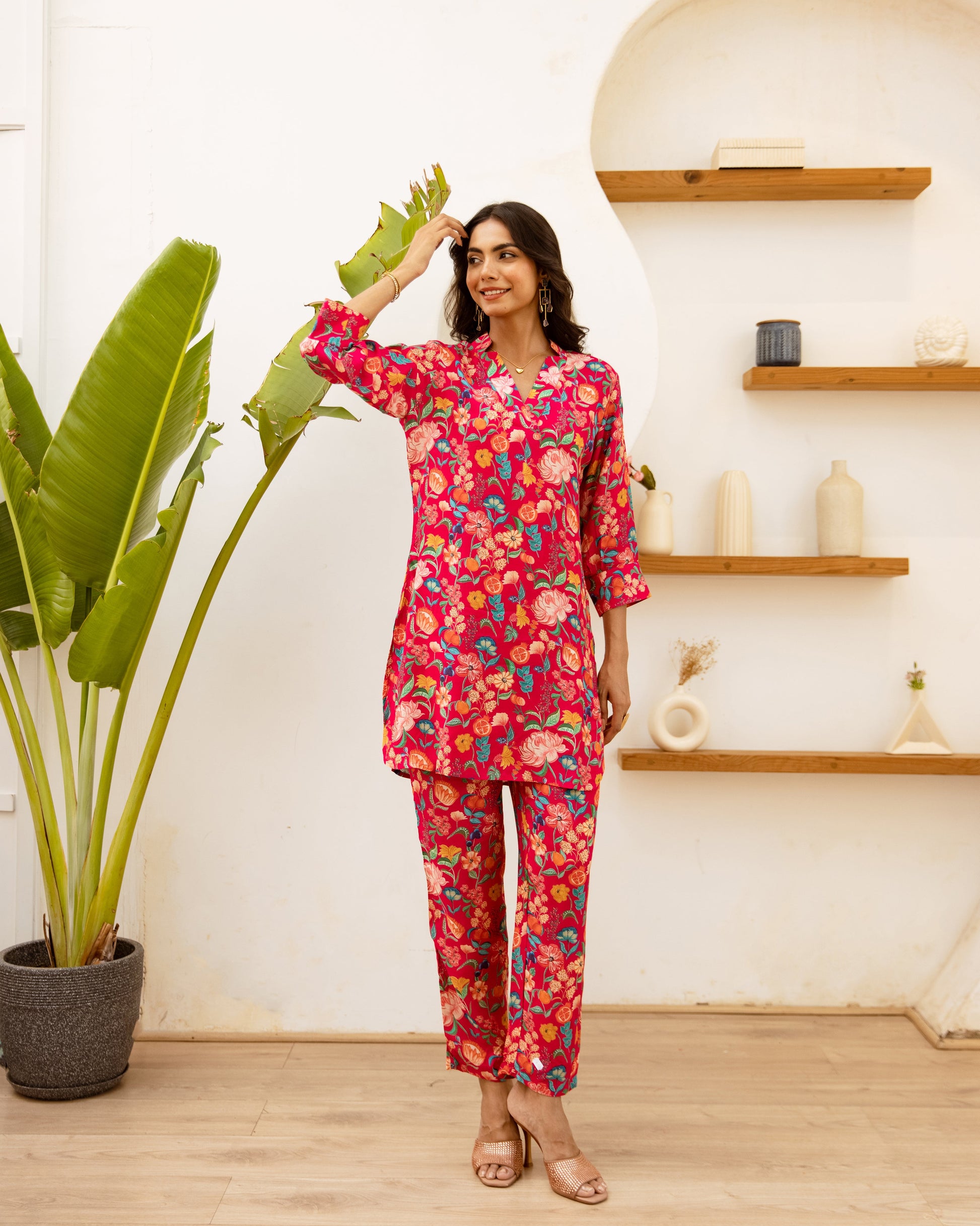 Rosy Dream: Floral Pink Muslin Co-ord Set - Hukum Jaipur