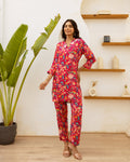 Rosy Dream: Floral Pink Muslin Co-ord Set - Hukum Jaipur