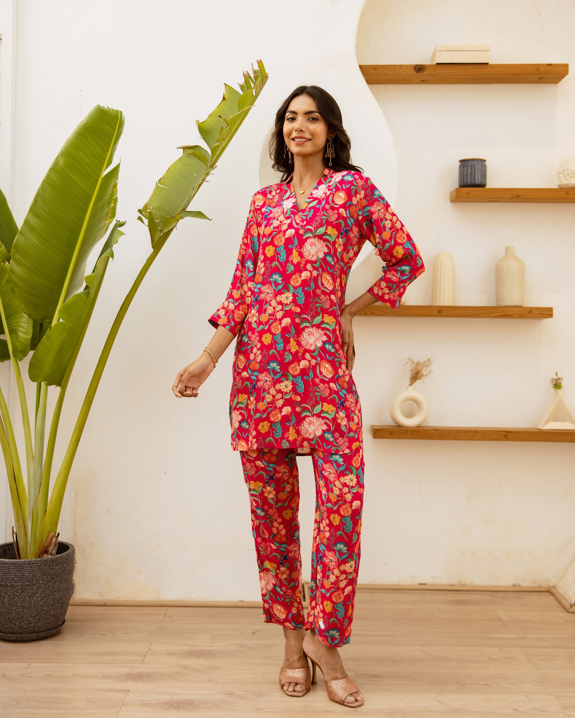 Rosy Dream: Floral Pink Muslin Co-ord Set - Hukum Jaipur