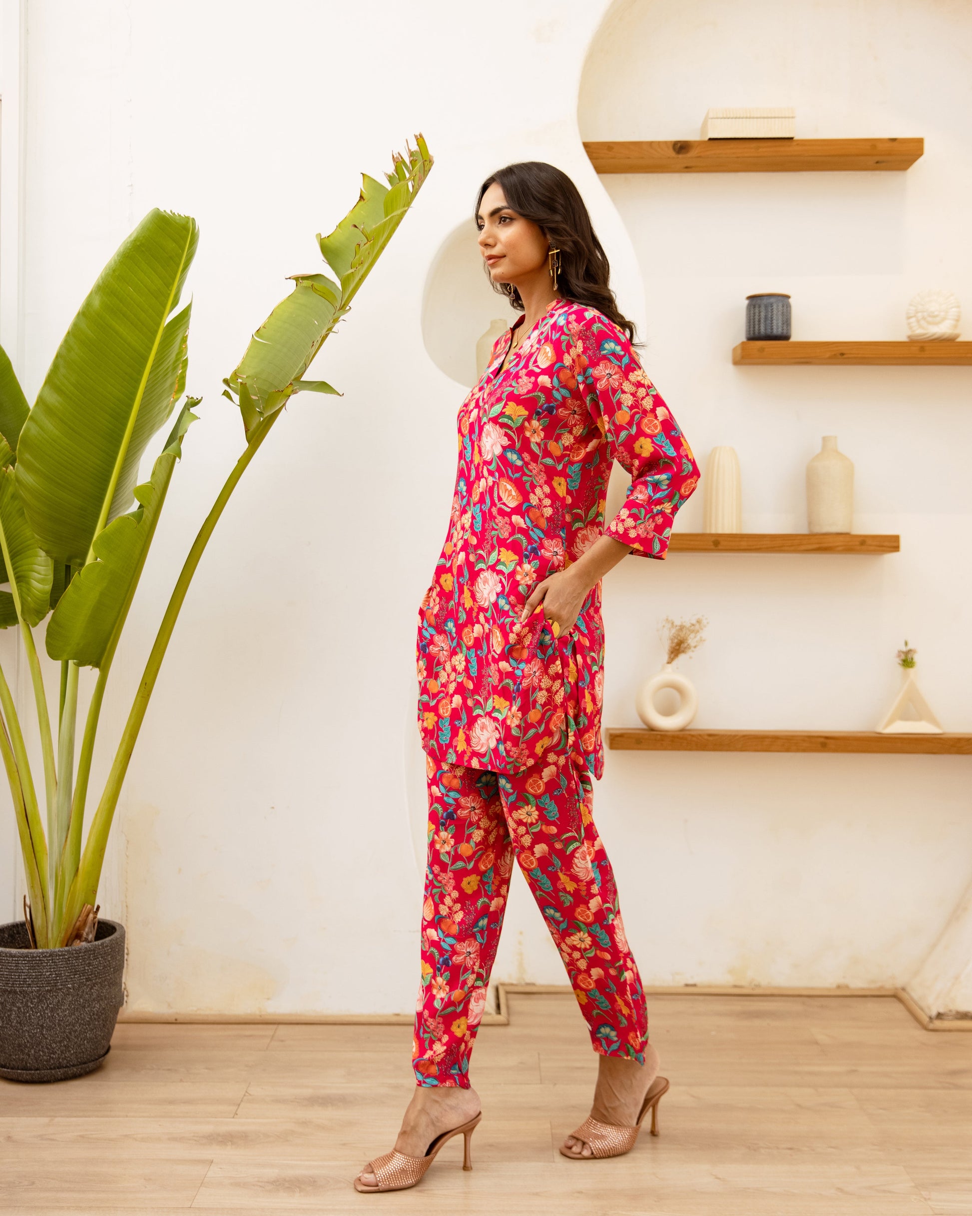 Rosy Dream: Floral Pink Muslin Co-ord Set - Hukum Jaipur