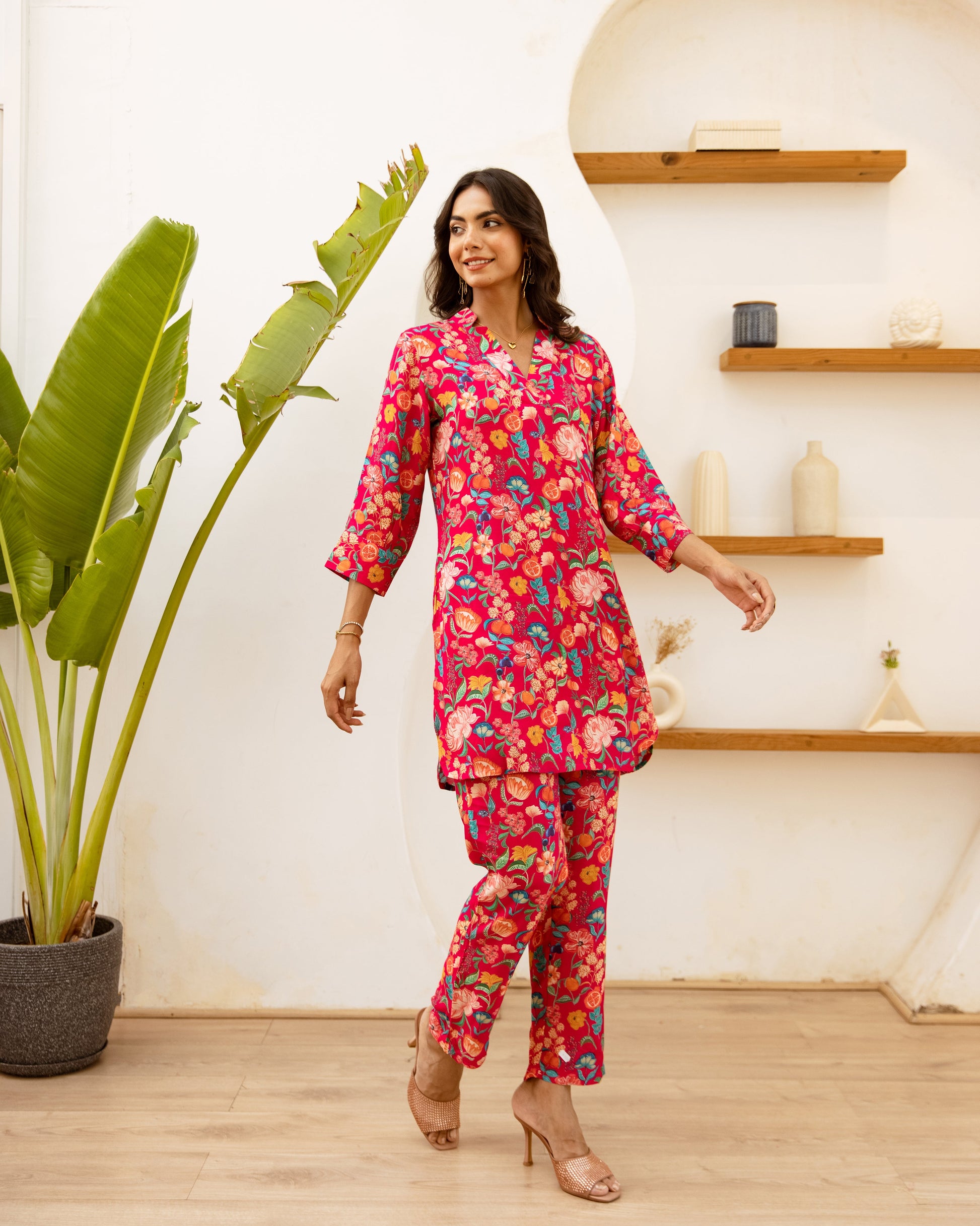 Rosy Dream: Floral Pink Muslin Co-ord Set - Hukum Jaipur