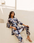 Blue Horizon: Floral Co-ord Set with White Petals - Hukum Jaipur