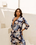 Blue Horizon: Floral Co-ord Set with White Petals - Hukum Jaipur