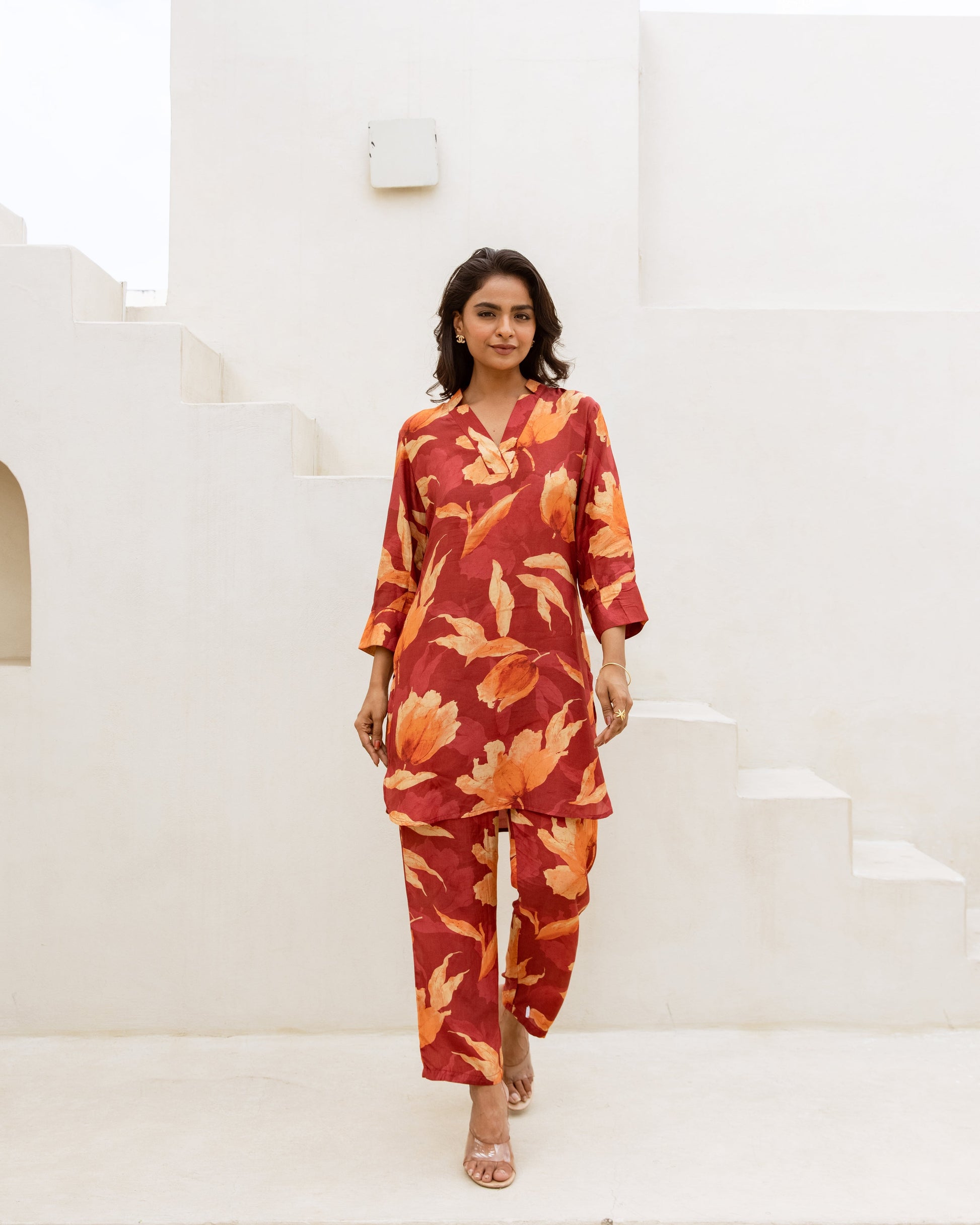 Rosso Radiance: Muslin Red Co-ord Set - Hukum Jaipur