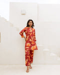 Rosso Radiance: Muslin Red Co-ord Set - Hukum Jaipur