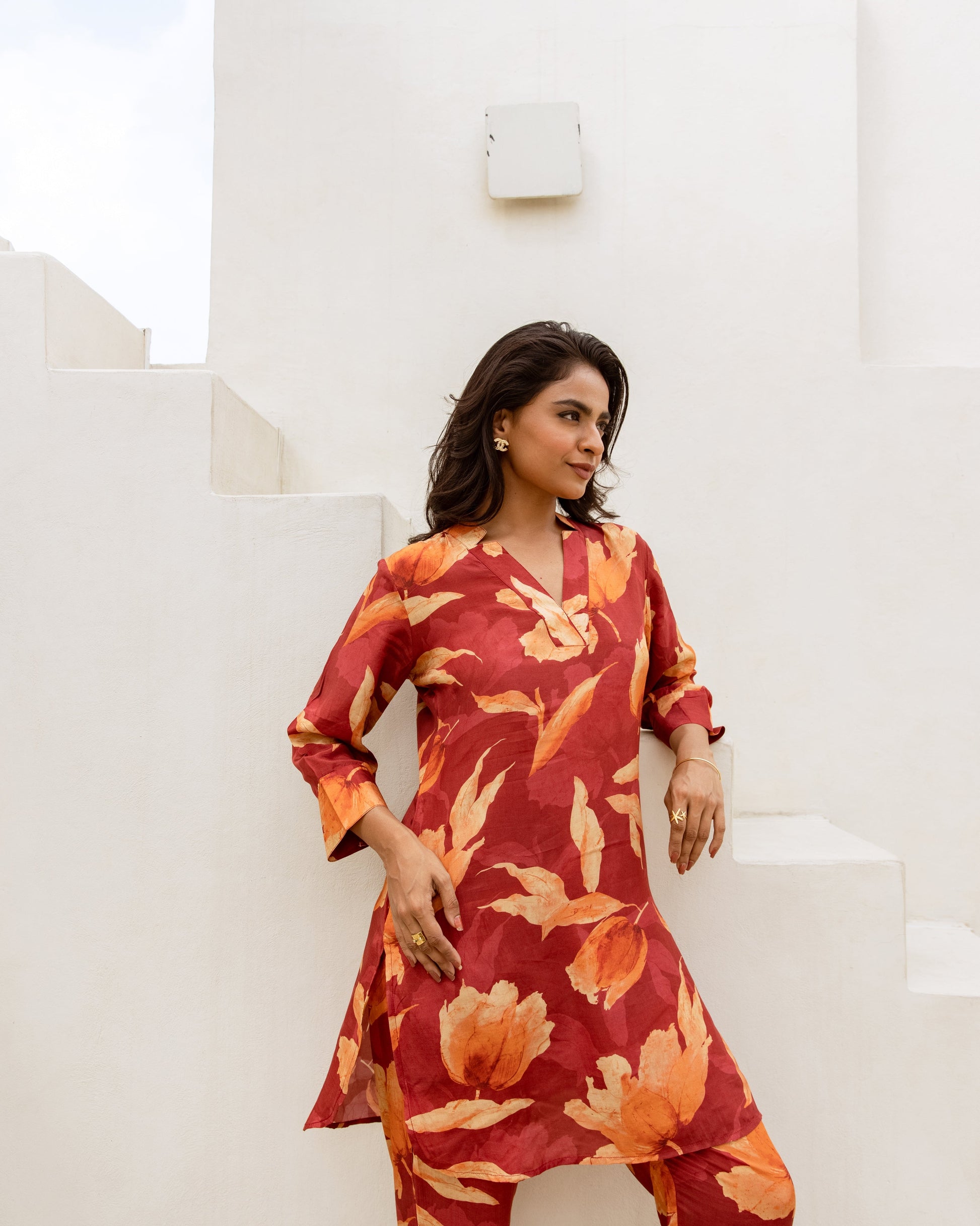 Rosso Radiance: Muslin Red Co-ord Set - Hukum Jaipur