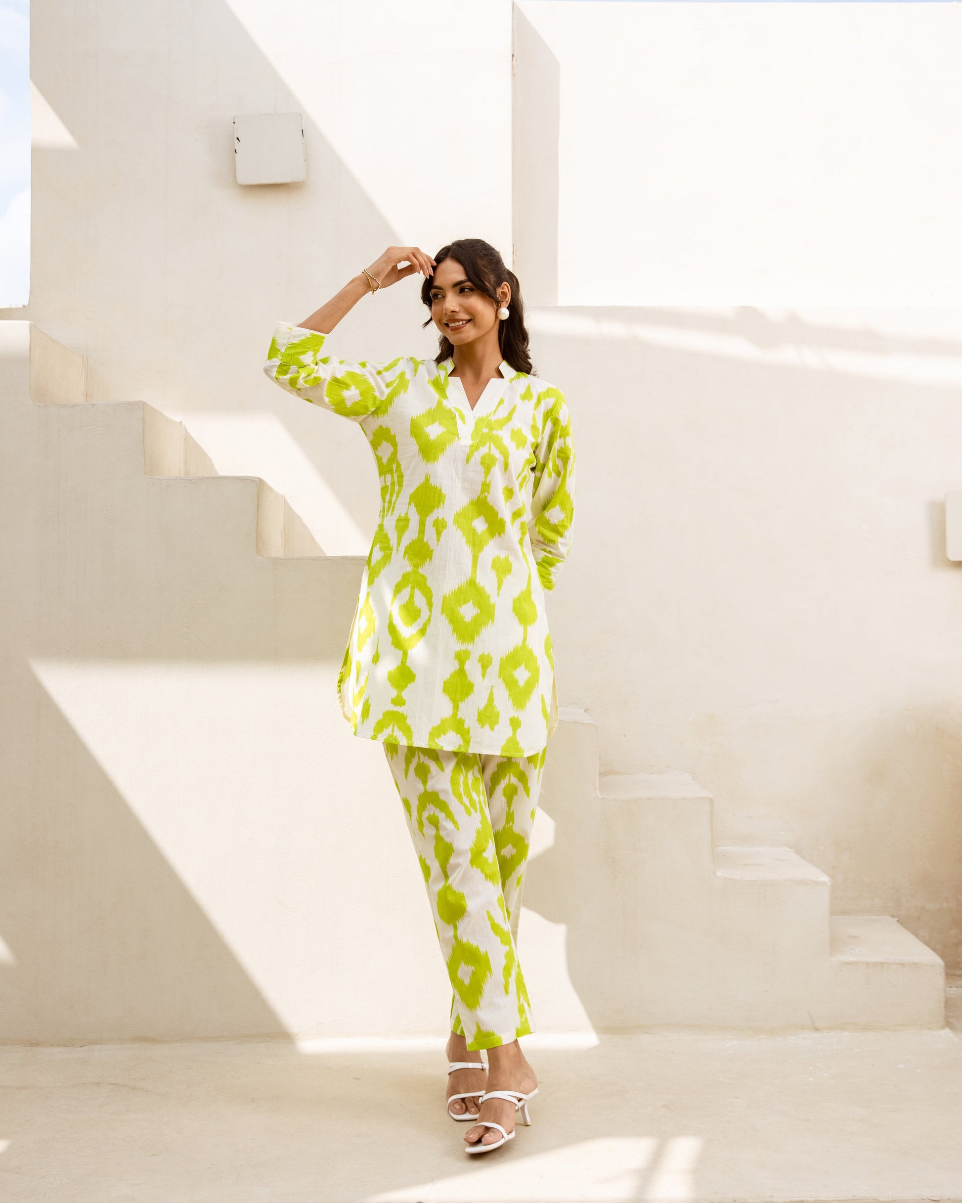 Leafy Essence: Green Cotton Co-ord Set - Hukum Jaipur