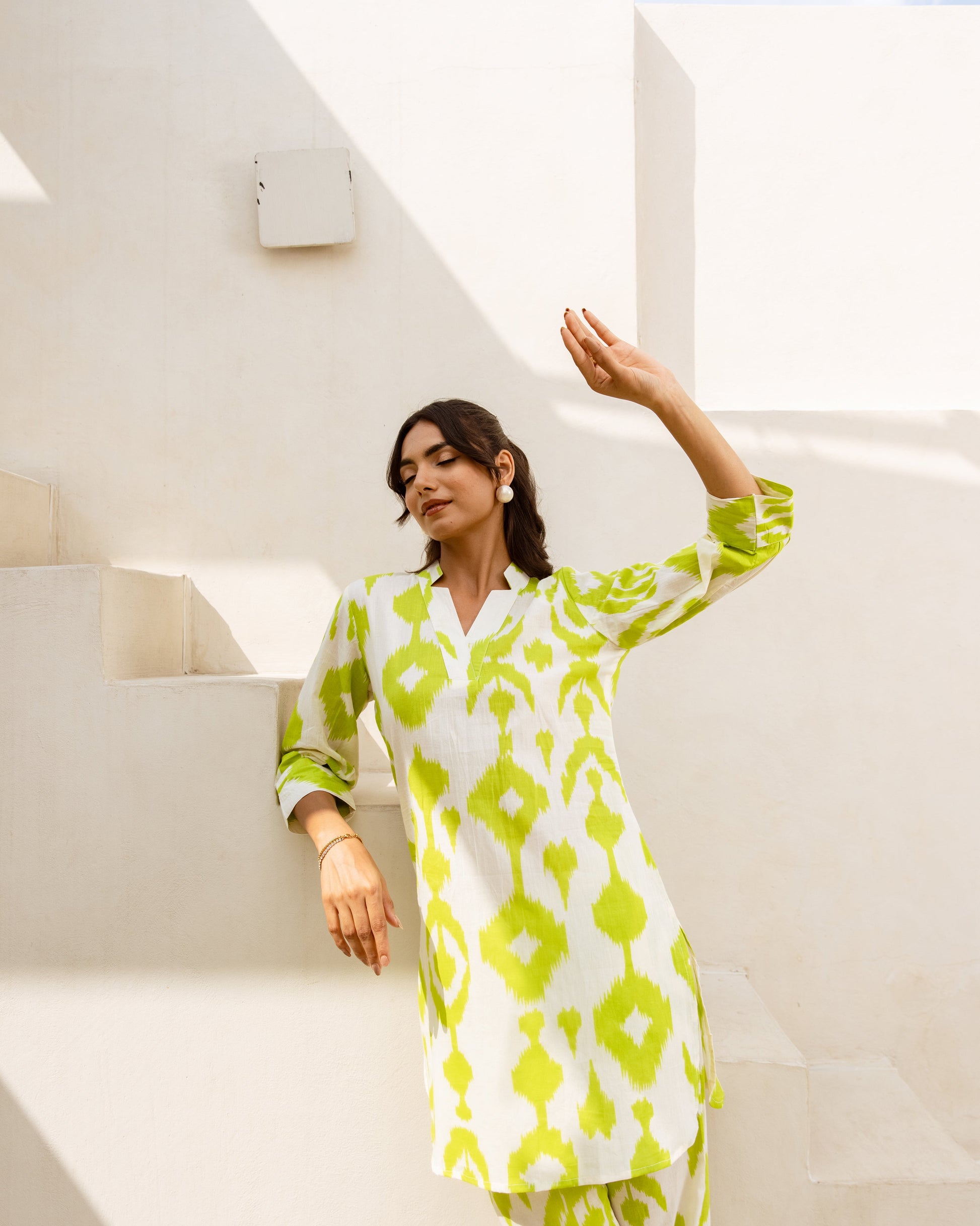 Leafy Essence: Green Cotton Co-ord Set - Hukum Jaipur