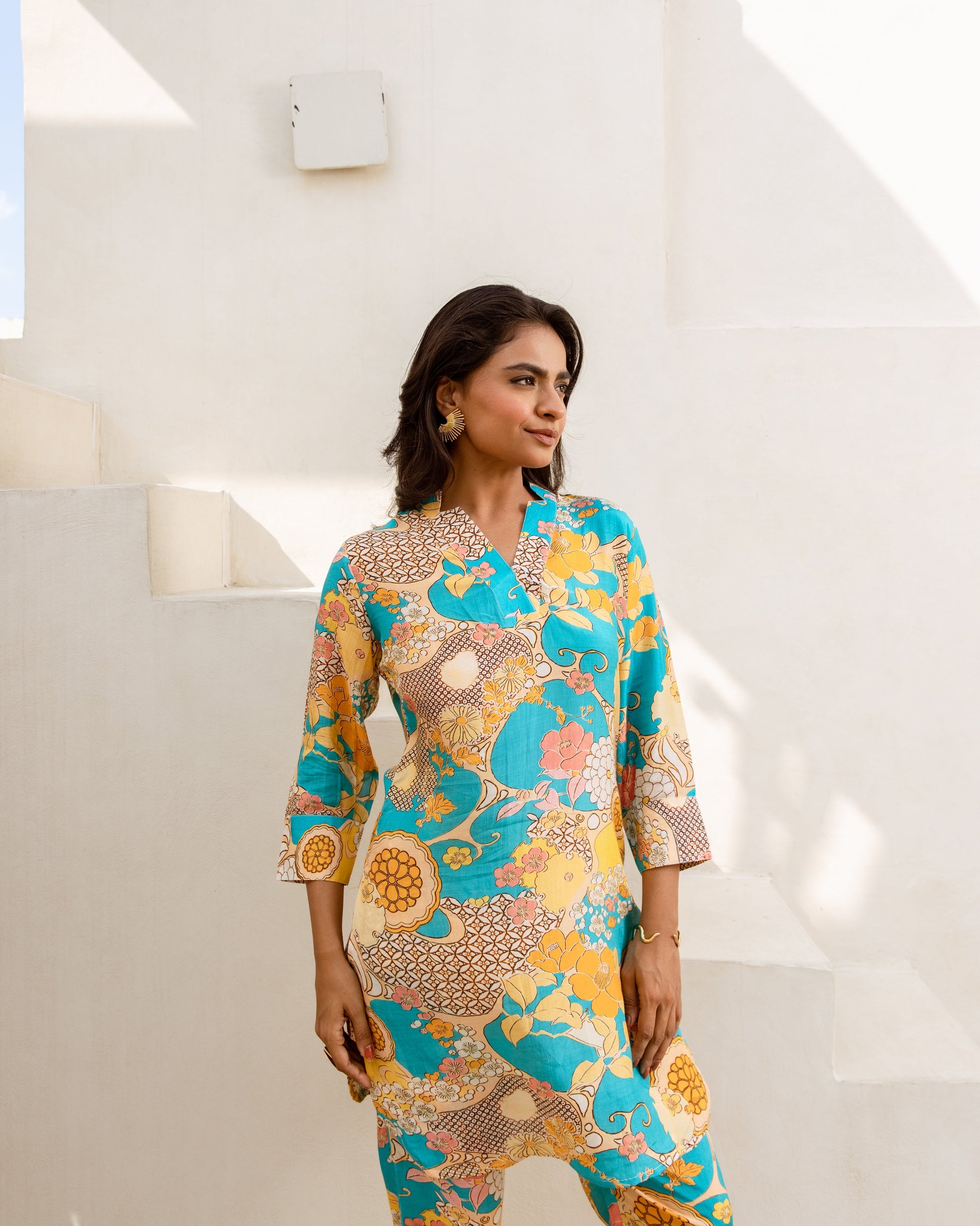 Celestial Harmony: Blue Muslin Co-ord Set - Hukum Jaipur