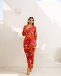 Crimson Charm: Red Floral Cotton Co-ord Set - Hukum Jaipur