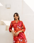 Crimson Charm: Red Floral Cotton Co-ord Set - Hukum Jaipur