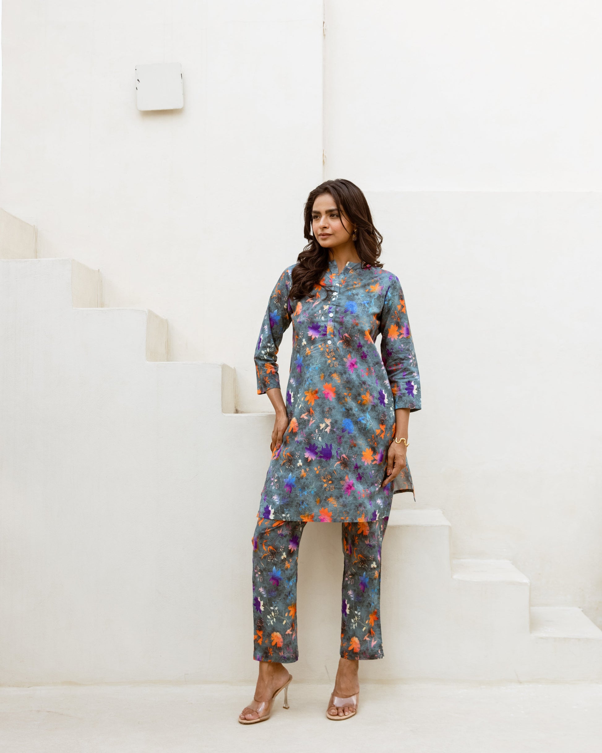 Chromatic Hues: Grey Tone Cotton Co-ord Set - Hukum Jaipur