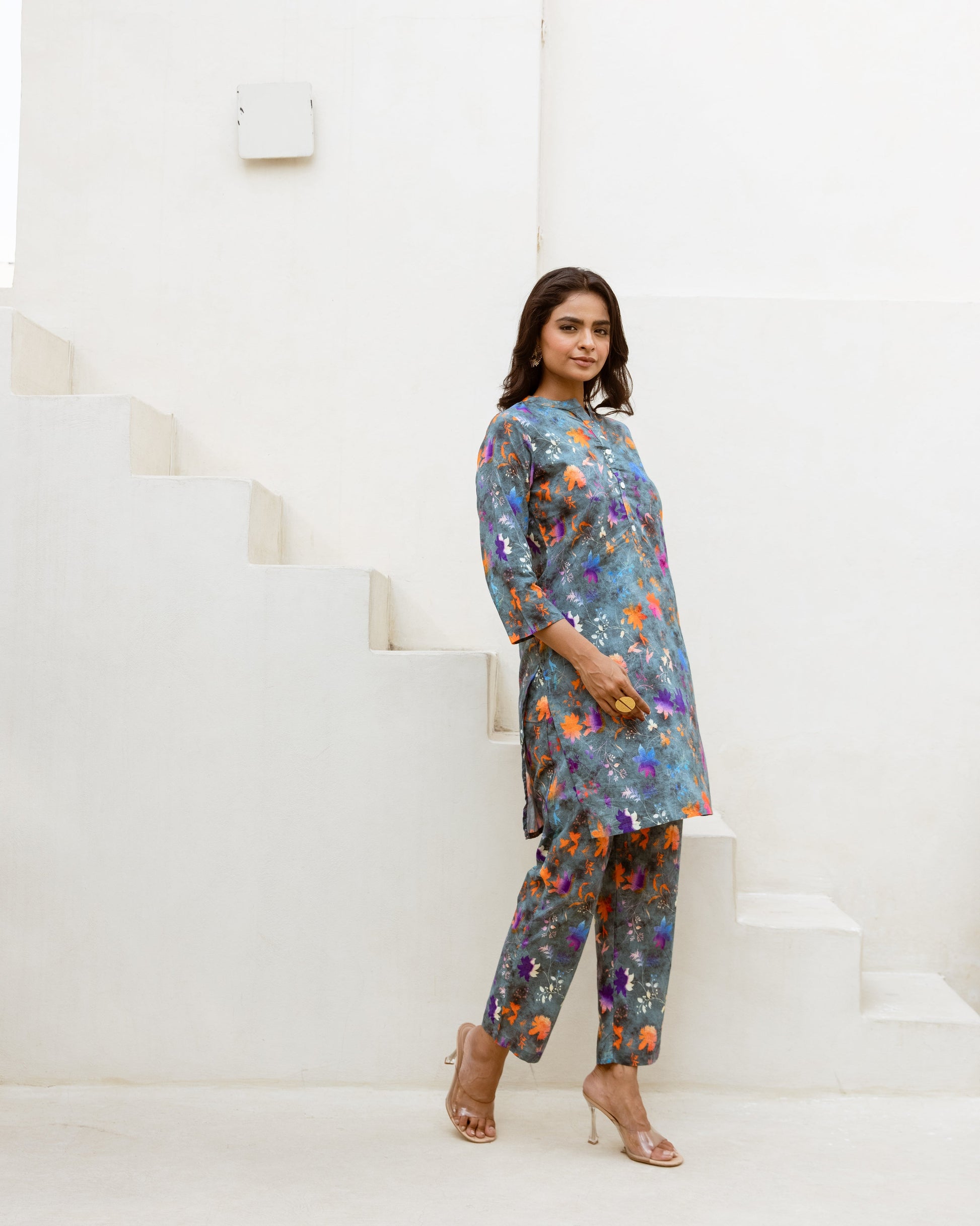 Chromatic Hues: Grey Tone Cotton Co-ord Set - Hukum Jaipur