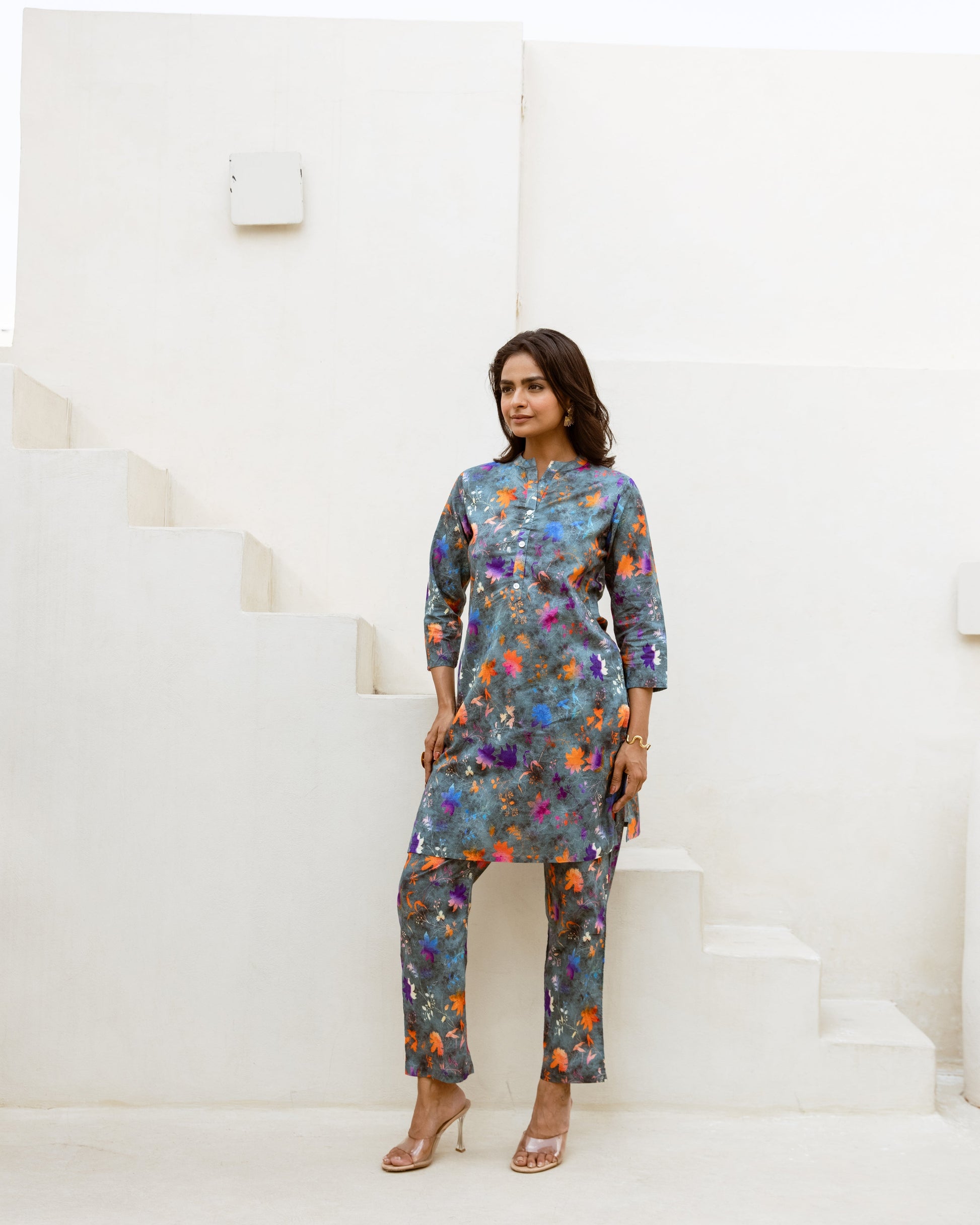 Chromatic Hues: Grey Tone Cotton Co-ord Set - Hukum Jaipur