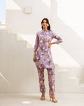 Misty Bloom: Grey Muslin Floral Co-ord Set - Hukum Jaipur