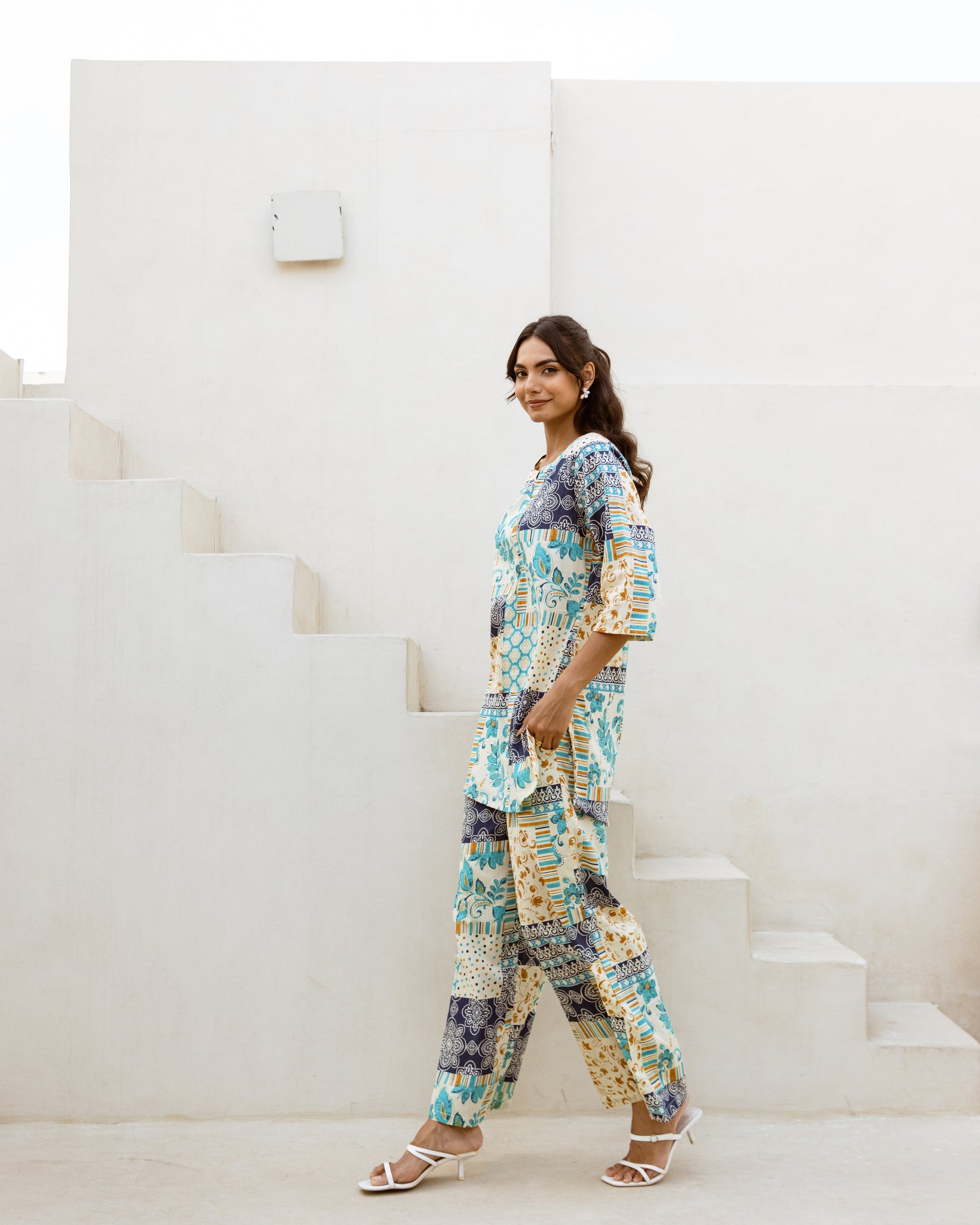 Eclectic Multi Abstract White Co-ord Set - Hukum Jaipur