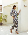 Whispering Blossoms: Blue Floral Co-ord Set with White Accents - Hukum Jaipur