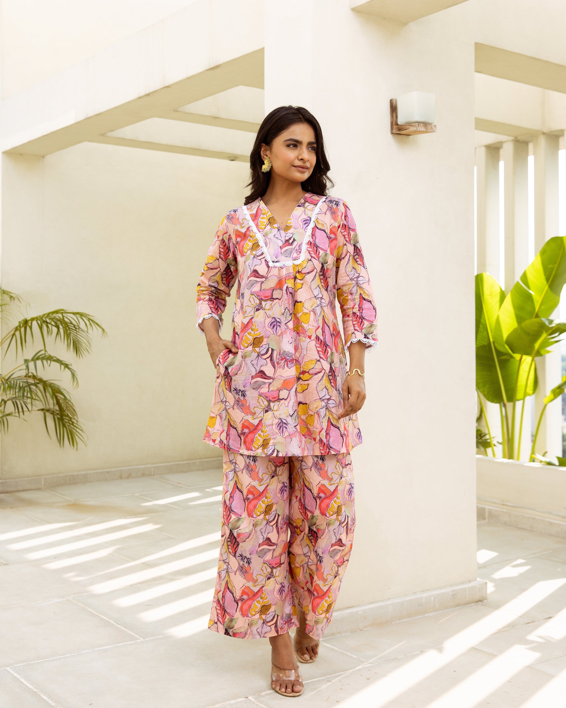 Petal Perfect: Pink Floral Cotton Co-ord Set - Hukum Jaipur