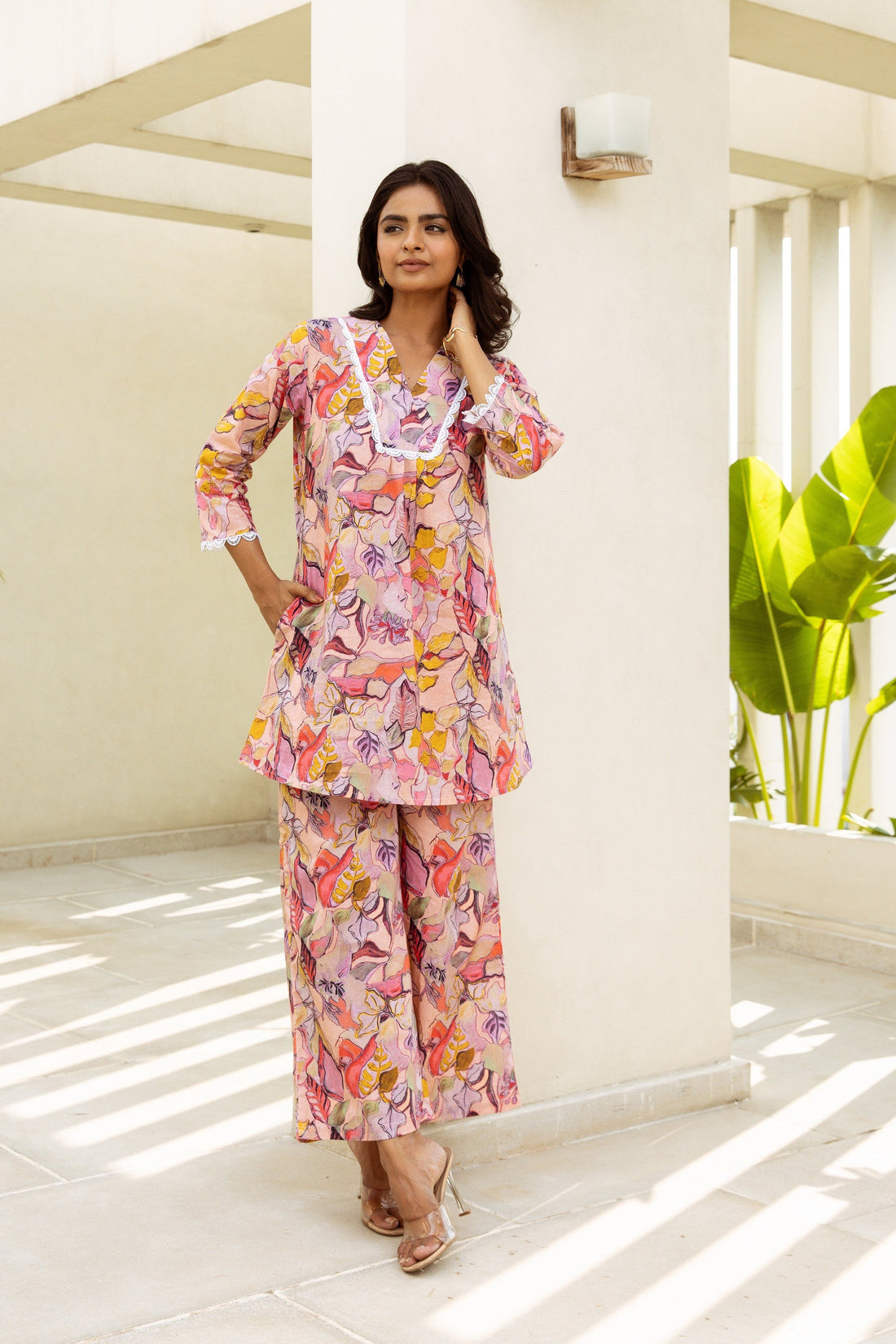 Petal Perfect: Pink Floral Cotton Co-ord Set - Hukum Jaipur