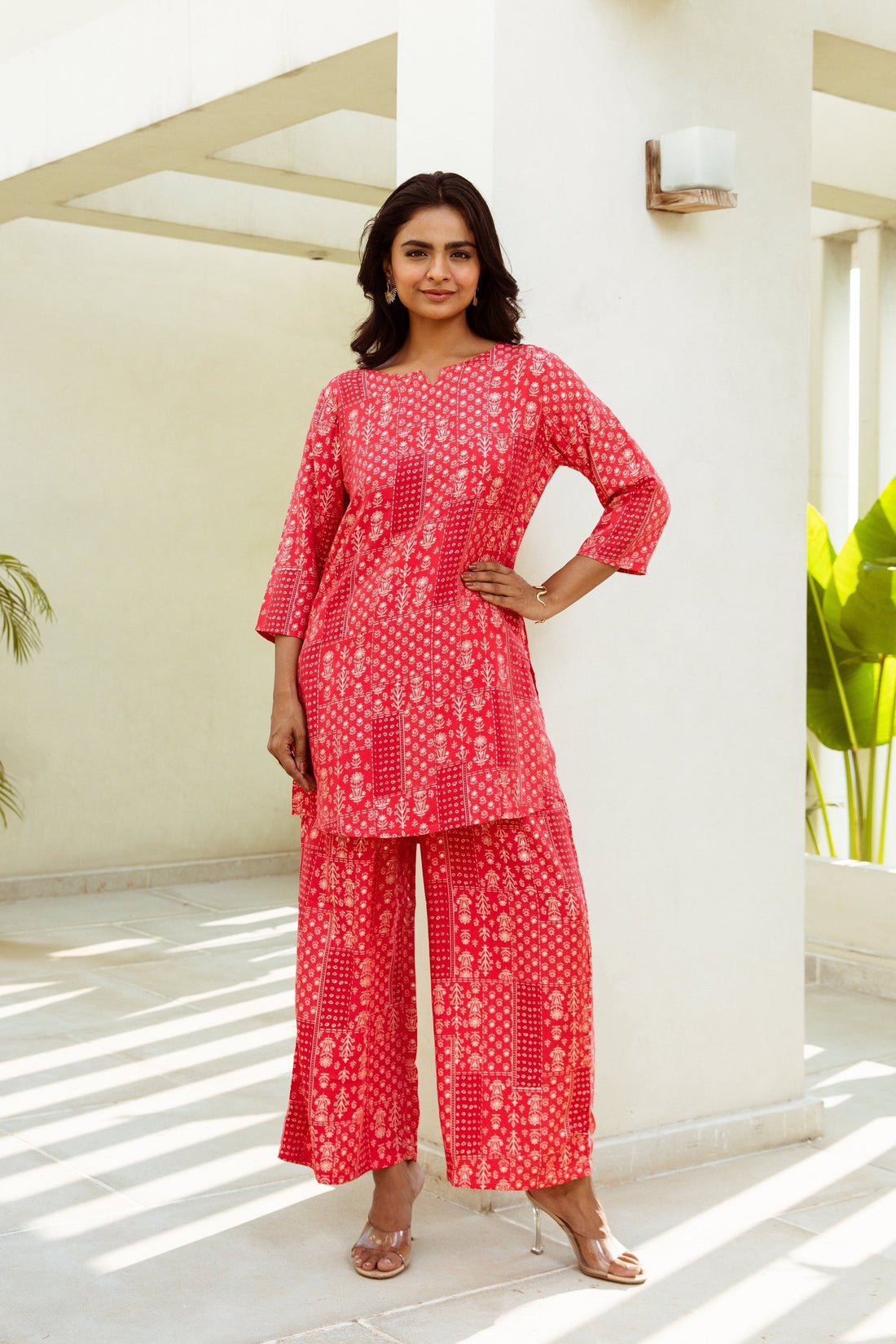 Charming Pink Patchwork Muslin Silk Co-Ord Set - Hukum Jaipur