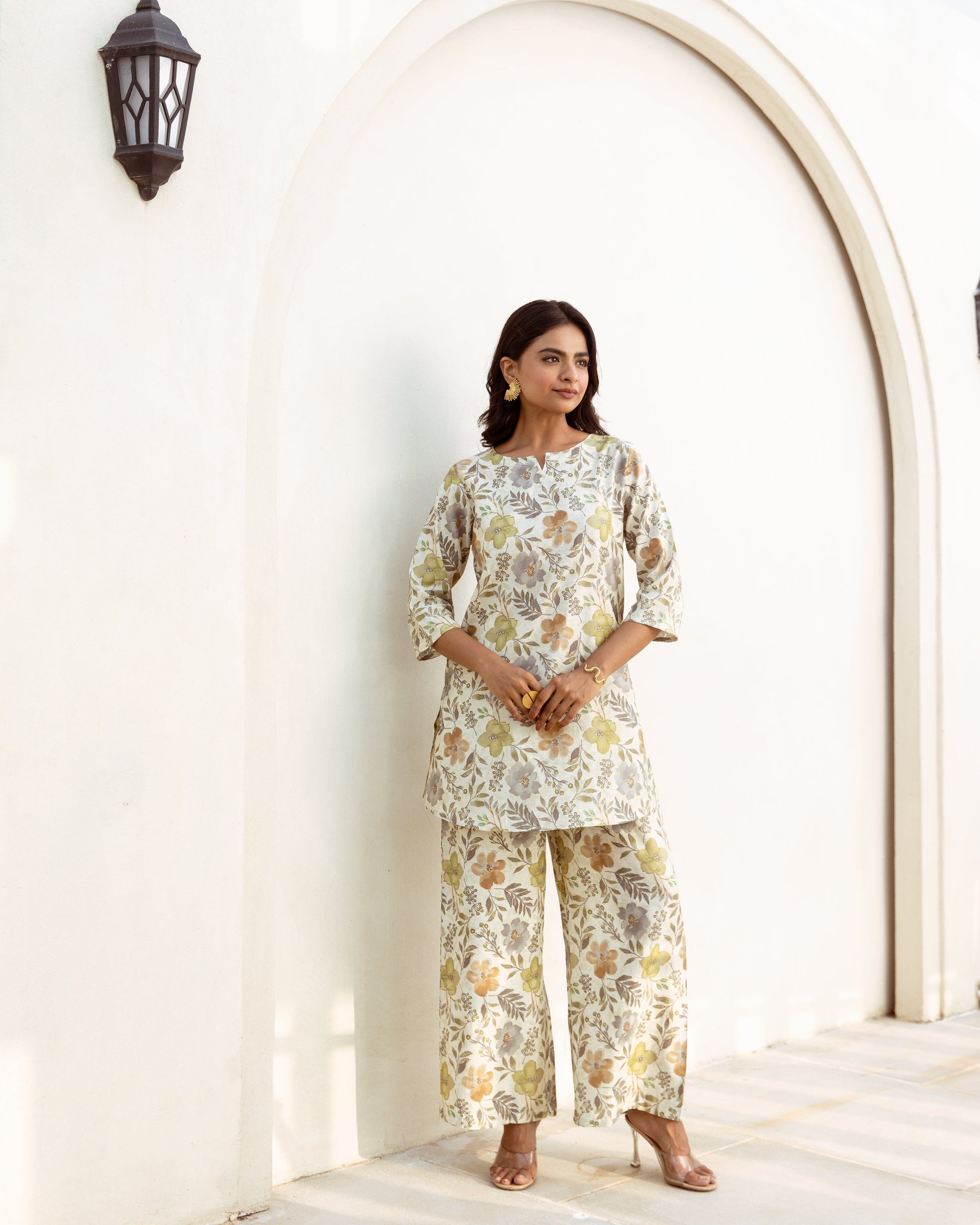 Elegant Green Floral Modal Silk Co-ord Set - Hukum Jaipur