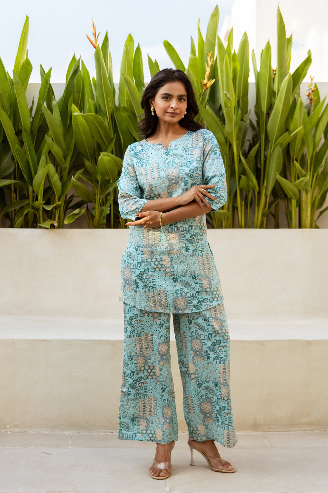 Celestial Charm: Modal Silk Blue Co-ord Set - Hukum Jaipur