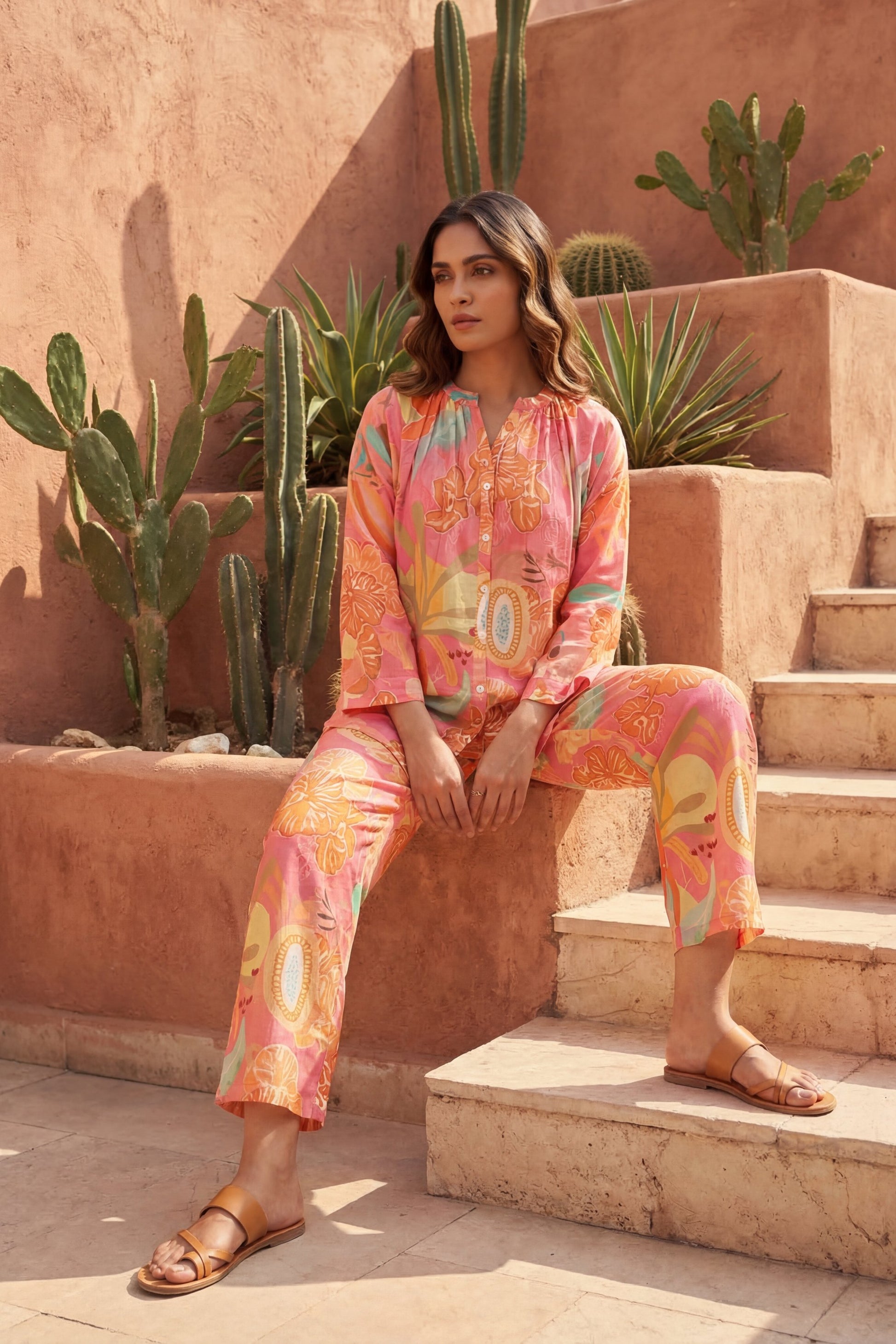 Blossom Bliss Pink Ornamental Cotton Co-ord Set | Hukum Jaipur