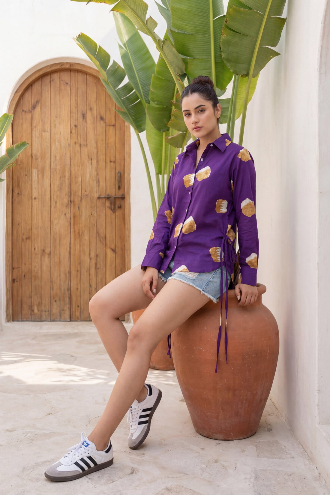 Ginger Grace Purple Illustration Cotton Shirt | Hukum Jaipur
