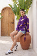 Ginger Grace Purple Illustration Cotton Shirt | Hukum Jaipur