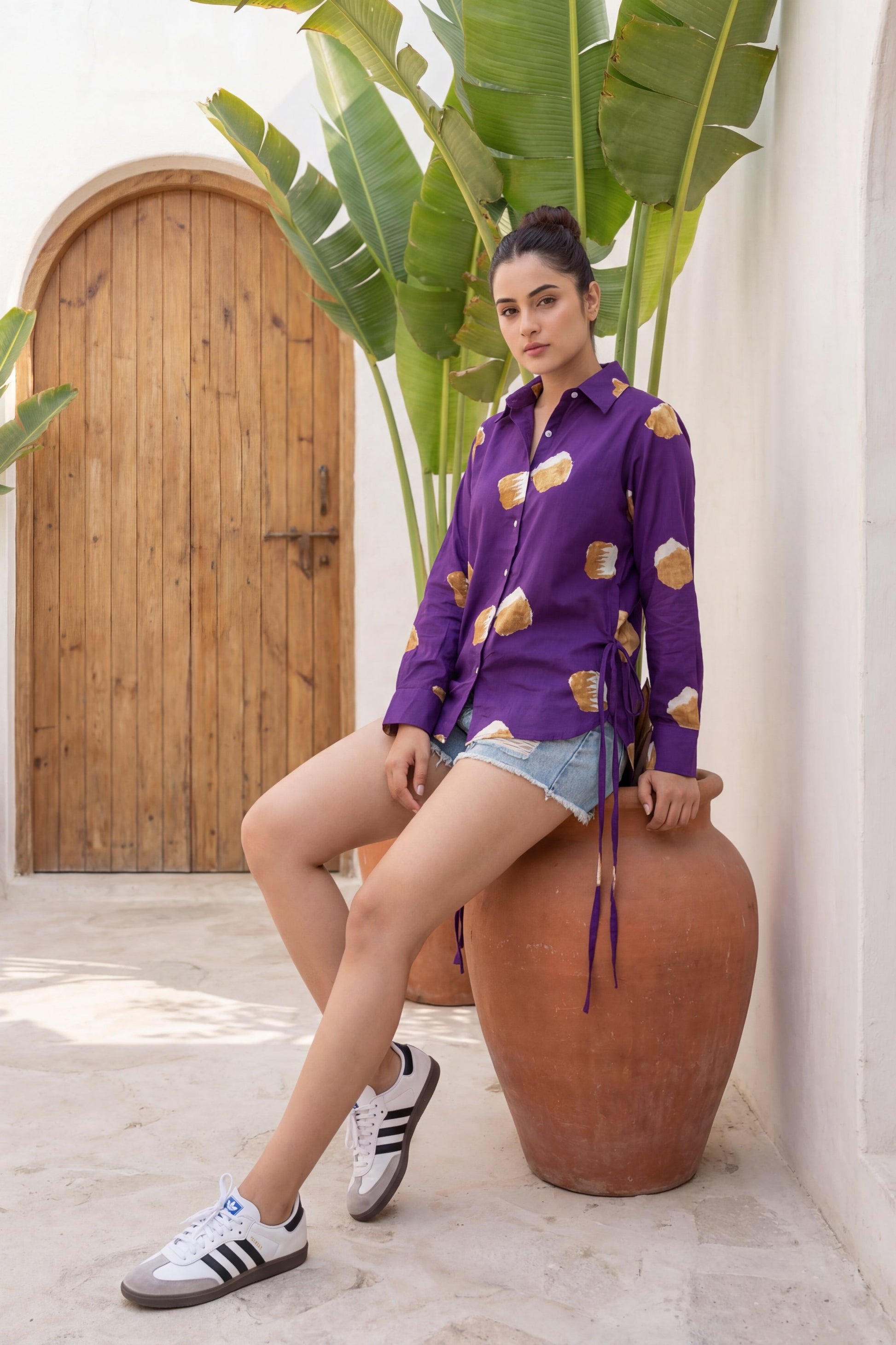 Ginger Grace Purple Illustration Cotton Shirt | Hukum Jaipur