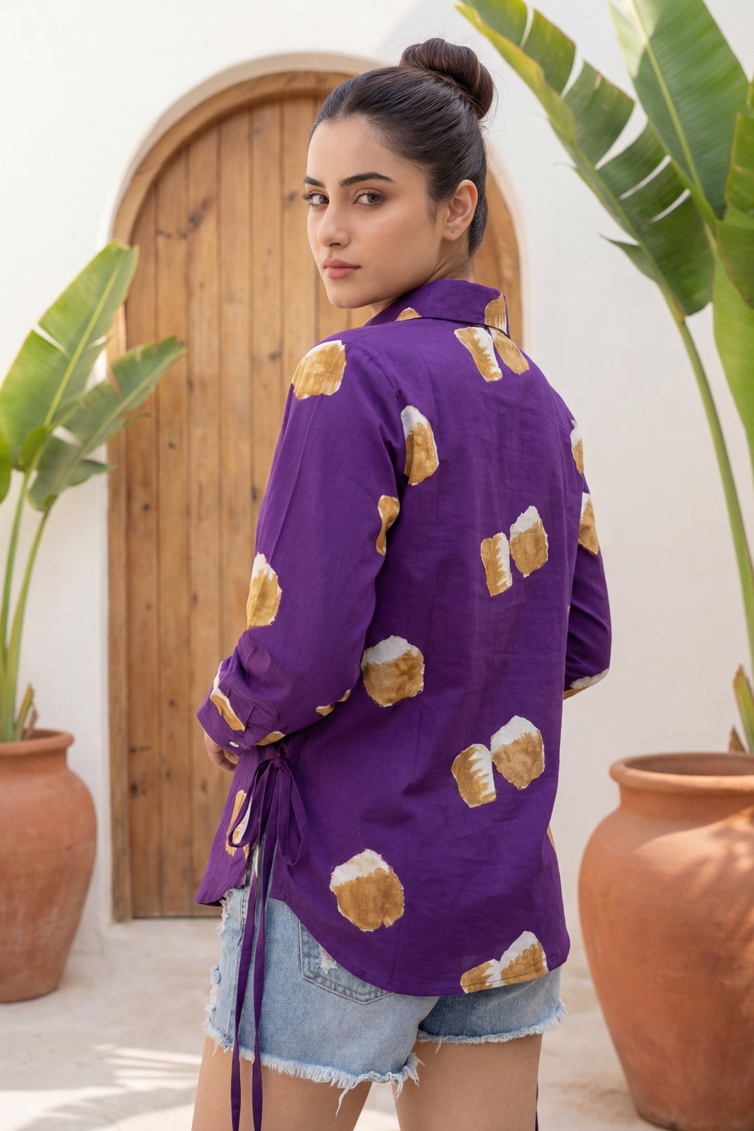 Ginger Grace Purple Illustration Cotton Shirt | Hukum Jaipur